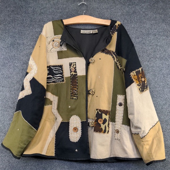 Liz & Me Women's Jacket Multicolor 3X Cotton Rayon Flax Blend Boho Patchwork - Picture 6 of 12